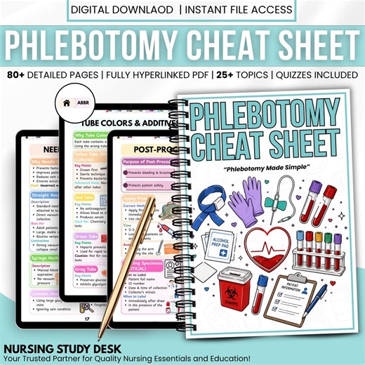 Phlebotomy Cheat Sheet PDF | Blood Draw Guide | Order of Draw & Tube Colors Chart | Venipuncture Steps | Nursing Study Guide and Lab Skills - Etsy