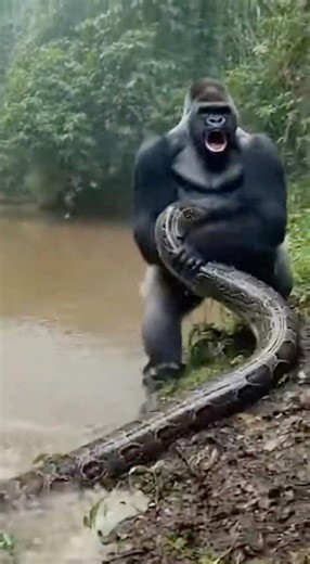 Giant Python Ambushes Silverback Gorilla at River | Shocking Jungle Footage