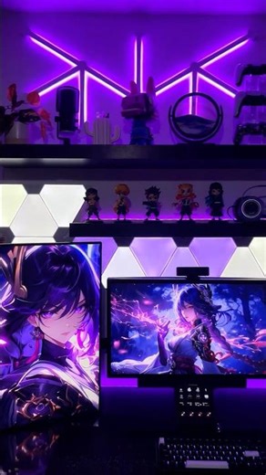 💜 Purple Gaming Setup with Genshin Impact Raiden Shogun💜 #gaming #gamingsetup #gamingroom