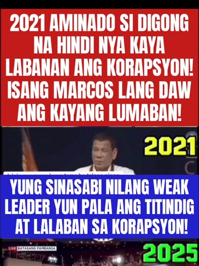 Ang KORAPSYON noon pa man laganap na. Mismo si Digong aminado na hindi nya kaya labanan ang korapsyon. 2019 palang alam na nya ang anomalya sa DPWH pero wala syang ginawa. 2021 sinabi nya na hindi nya talaga kaya at kelangan ng isang Marcos na kayang humarap sa katiwalian. Hindi naman nagkamali si Digong, isang Marcos sa katauhan ni PBBM ang tumindig sa korapsyon! Ito yung pagkakaiba ng weak at strong leader. Yung weak leader nagpapanggap na strong thru noise and propaganda while yung strong lea
