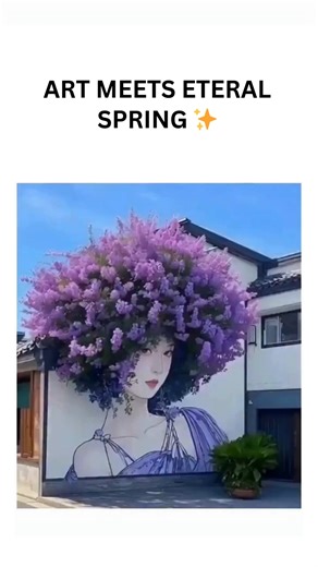 Info Pulse Hub | A time-lapse mural where a painted woman’s face slowly blends into real blooming bougainvillea vines 🌸 Street art meets nature — living,... | Instagram