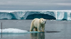 A polar bear standing on a small, melting iceberg in the middle of a vast ocean Stock Video