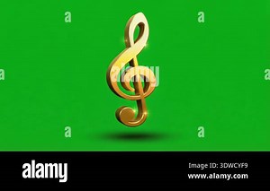 A vibrant golden treble clef symbol, elegantly rendered in 3D, floats against a solid green screen background, perfect for chroma keying in music-related videos, artistic presentations, or educationa Stock Video Footage - Alamy