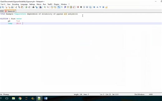 【Phreeqc模拟】 石膏和硬石膏在水中的溶解度和热力学稳定性（指导书中的 Exampl2 Equilibration With Pure Phases）