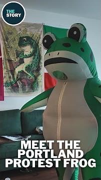 Anti-ICE protester's frog costume gains a reach well beyond the small Portland pond