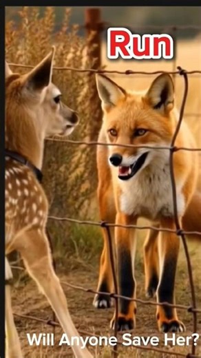 The Baby Deer Stuck In Fence And Fox Comes From Front🦊🦌#shorts #deerhunting #fox #trending