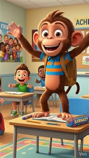 The baby monkey goes to school 😊 ,#ai #babymonkey #classroom