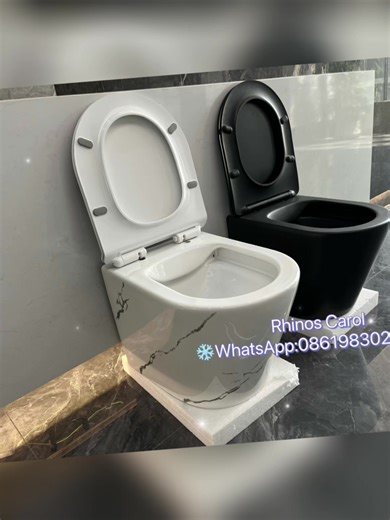 🍊One time fired marble white 🍊Elegant black color 🍊Rimless Powerful flushing Welcome to come to visit our factory in Chaozhou 🚘 #albania #tirana #hidroel #sanitaryware #hidrosanitare #porosit #porosittani #cilesi #Nigeriabathroom #wallhungtoilet #sanitary #bathroom