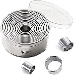 12 Pcs 304 Stainless Steel Biscuit Cutter Set, Round Cookie Cutters for Baking (1/2/3/4/5'') with PP Storage Box, Dough Pastry Cake Circle Cutting Ring Molds, Non-Rust Double Thickness & 2.1‘’ High