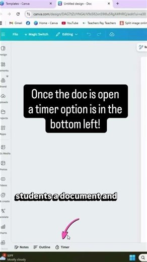 Timers in Canva Docs or Slides with audio and preset times for teachers and students