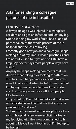 1.9K views | Aita for sending a  colleague pictures of me ☺️ in hospital? | Charlie Schultz | Facebook