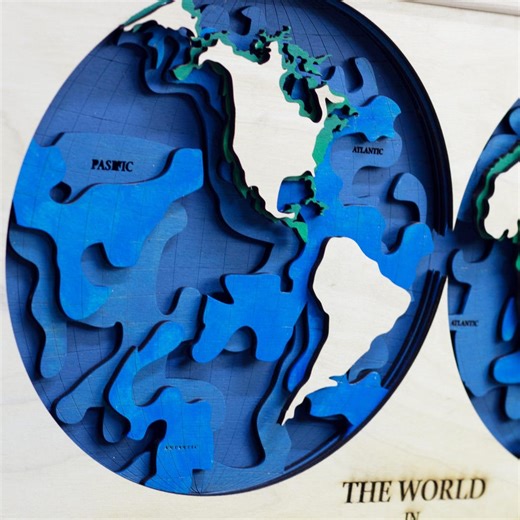 3D Wooden World Map Wall Art - Natural Wood Frame - Layered Wood Home Decor - Etsy