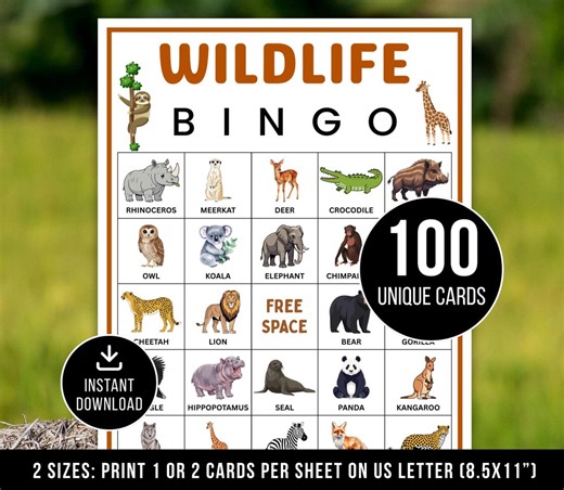 Wildlife Bingo Game, Printable Wildlife Bingo Cards, Wildlife Birthday Party Activity Game, Wildlife Lover Bingo Game, Wild Life Bingo Game - Etsy Australia