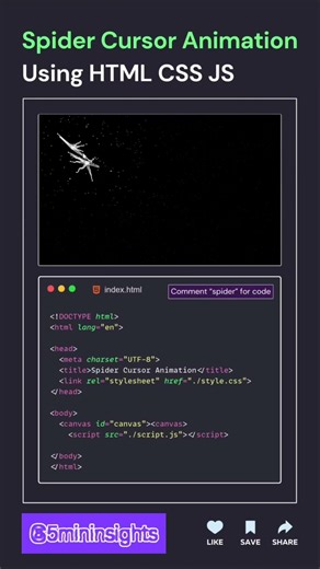 spider cursor animation using html CSS JavaScript#programming #coding #cybersecurity #networking #it
