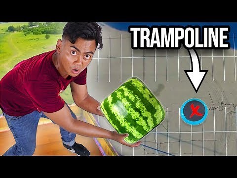 Dropping Watermelons vs Trampoline From 500cm ~ Bounce