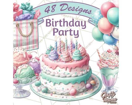 48 Birthday Clipart PNG, Cute Birthday Party Graphics, Cake Cupcake Balloons Gifts, Kids Birthday Decor, Printable Birthday Art - Etsy