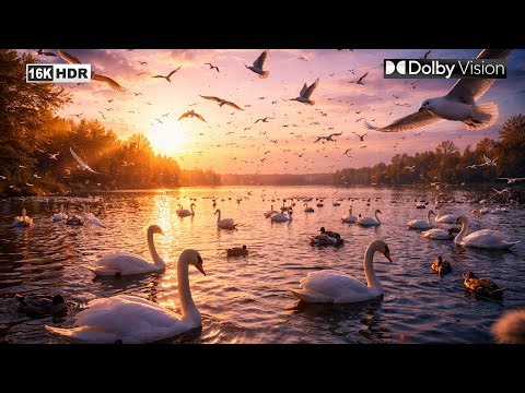 Amazing Birds In Flight With Sunset on Water Wildlife Nature Relaxing Sleep Music 4K Ultra UHD