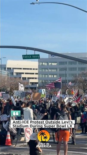Anti-ICE Protesters Gather Outside Levi’s Stadium During Super Bowl LX