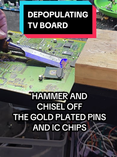 Removing #gold chips and pins off of this #circuitboard #asmr | Gold