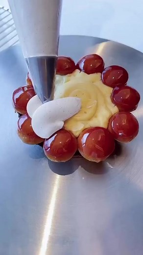 Gâteau St.Honoré is a caramelised puff pastry filled with custard and topped with a vanilla bean cream #pastrychef #puffpastry