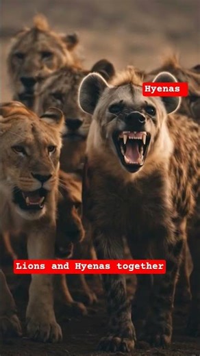 Hyenas and Lion howling #lion #hyena #howling