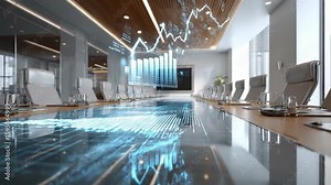 Boardroom Dynamics: A visionary boardroom merges sleek design with cutting-edge technology, creating a sense of innovative progress and strategic discussions.