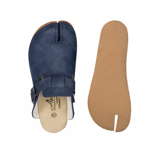 Women NAVY BLUE CRAZY Leather Split-toe Clog Slipper – Barefoot Tabi Shoes, Comfort Style, 6mm-rubber-sole - Etsy