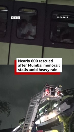Nearly 600 commuters had to be rescued after an overcrowded monorail in Mumbai's Chembur area stalled on Tuesday evening. All passengers were rescued safely, but some had to be treated for suffocation-related issues, civic authorities told news agencies. The authorities also told agencies that, according to preliminary checks, the outage was caused by overcrowding, which happened when alternate train lines were closed following heavy rain in the city. Mumbai has seen 800mm of rainfall in just fo