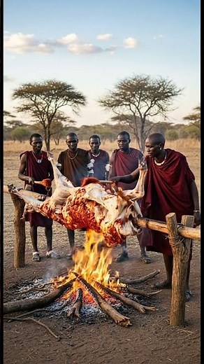 🔥 Roasting a Whole Goat: Traditional Feast! #SpitRoast #TribalCooking #AfricanCuisine