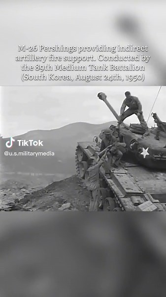 The M-26s main role as an artillery piece was direct fire but in some occasions would be used along with ramps to increase angle which in turn increased its range (up to 15km/9.3miles) to provide effective indirect fire. The 90mm M71 HE shell being used proved to be the the most effective as it could be set with a proximity fuse. #usmilitarymedia