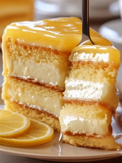3.4K views · 16 reactions | Lemon Custard Cake A bright, zesty cake layered with silky lemon custard and topped with glossy lemon glaze. Yield: 10–12 slices Temp: 350°F (175°C) Time: 45 minutes bake + cooling + chilling Key Ingredients First: 2 ½ cups all-purpose flour ................................. Full Recipe in First Cօʍʍеոτ  | Cooking Ideas & Recipes | Facebook