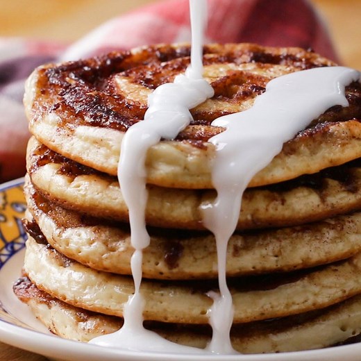 9.2M views · 16K reactions | These cinnamon roll pancakes are delicious (and vegan!)  For more vegan recipes and inspiration, check out Chloe Coscarelli’s new cookbook, "Chloe Flavor", on sale now: https://chefchloe.com/ | Tasty Vegetarian | Facebook