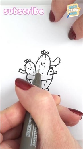 Simple Cactus Trio Drawing Tutorial 🌵 | Easy Step-by-Step #shortvideo #howtodraw #doodle #kawaii