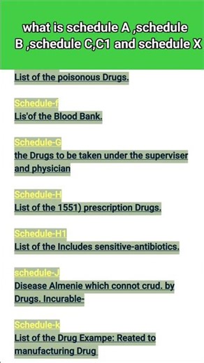 what is schedule A, schedule B schedule C,C1 and schedule X #pharmcist #interview