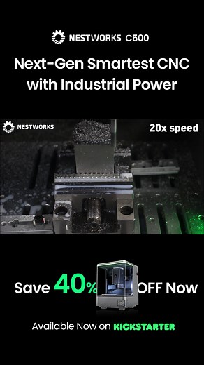 NestWorks C500 — Your Ultimate Smart CNC Desktop with Industrial-Grade Power ⚙️ Not some toy desktop CNC — the C500 delivers real industrial performance right from your desktop. Powered by advanced engineering, the C500 doesn’t just follow commands — it understands machining, sometimes even better than we do. All this power, backed by over $4.7M raised on Kickstarter. Live now — 40% OFF for early backers!! | NestWorks | Facebook