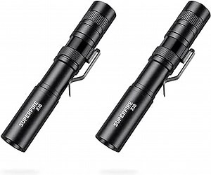 SuperFire LED Small flashlights 2 Pack,Handheld Pen Flashlights for Outdoor Activity & Emergency Use, Multi-Function 5 Modes，AAA Battery Powered(Battery not Included)