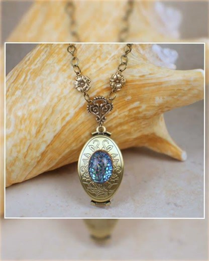Blue Mosaic Glass Cabochon Bronze Photo Locket