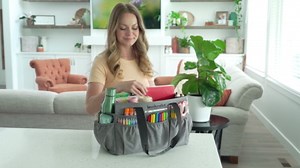 Large Craft Organizer Tote Bag - Art Bag 16 x 7.9 x 9.5 with Elastic Side Pockets to Keep Markers Tidy - Durable Craft Bag Organizer Tote - Caddy Organizer with Handle and Removable Divider (Grey)