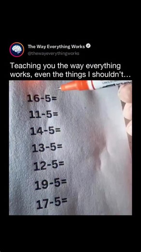 The Way Everything Works on Instagram: "Subtraction can be understood as a different way of using addition rather than a completely separate operation. Instead of focusing on what is taken away, you think about how much needs to be added to reach a certain number. For example, to find eight minus five, you start at five and count upward until you reach eight, and the amount you add is the answer. This perspective helps numbers feel more connected and often makes mental math easier, especially wi