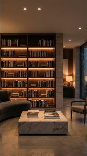 Cozy Library Living Room Ambience | Candlelight, Rain & Floor‑to‑Ceiling Window Sounds (1 Hour)