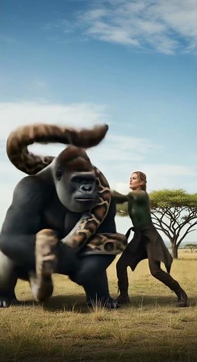 Python grabs gorilla wild encounter in the jungle #ai #animals #wildlife