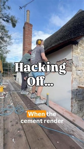 Hacking off cement render from an old cottage #restoration #craft #diy #powertools
