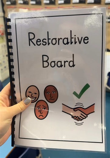And here it is, our restorative board, ready to support children to regulate, reflect, and repair ✨ I’m so excited to use this in class! I’ve adapted the idea from some brilliant restorative boards I’ve seen from other teachers on TikTok, and I’m so grateful for a space where we can share ideas, learn from one another, and tweak approaches to truly meet the needs of our children. @Widgit #PrimaryTeacherLife #InclusiveClassroom #TeacherTok #RestorativePractice #Widgit