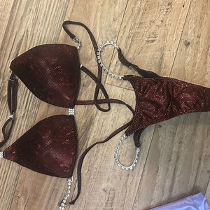 Elegant Red Bikini with Rhinestone Accents