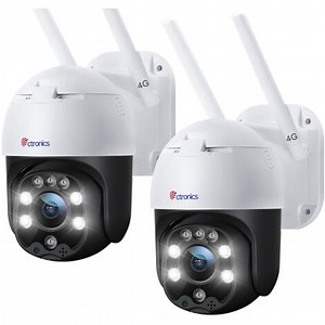 Lot de 2 3G/4G LTE Caméra Surveillance Ctronics Extérieure IP Caméra Carte SIM Vision Nocturne Couleur 20M 355° 90° PTZ Suivi Automatique Détection Humaine Audio Bidirectionnel Slot Carte SD (Blanc)