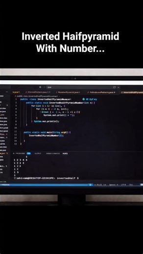 Java Programming me sikhe ||Inverted Haifpyramid With Number