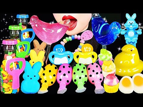 ASMR RAINBOW CANDY PARTY *COLORFUL DRINKS DRINKING SOUNDS TIKTOK JELLY, MARSHMALLOW GUMMY BIRD GLASS