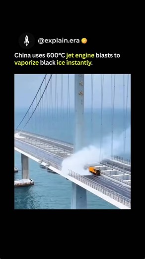 explaining on Instagram: "Jet engine snow removal: China strapped fighter jet turbines to trucks because regular plows are useless when it’s -20°C and everything’s ice. Absolute madness. This is a WP-6 turbojet from a retired J-6 fighter. 1,000°F exhaust. 3,000 lbs of thrust. Clearing 50 meters of highway at 20 km/h while burning 300L of fuel per hour like it’s nothing. Why? Because salt doesn’t work when it’s too cold. Traditional plows just push ice around. But jet exhaust? Melts it, blows it 