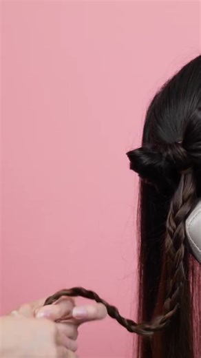 Cute Bow and Braids Hairstyle for Valentine's Day