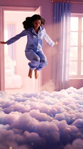 Girl Jumps Onto a Cloud Bed – The Sky Explodes with Mist Waves! ☁️✨